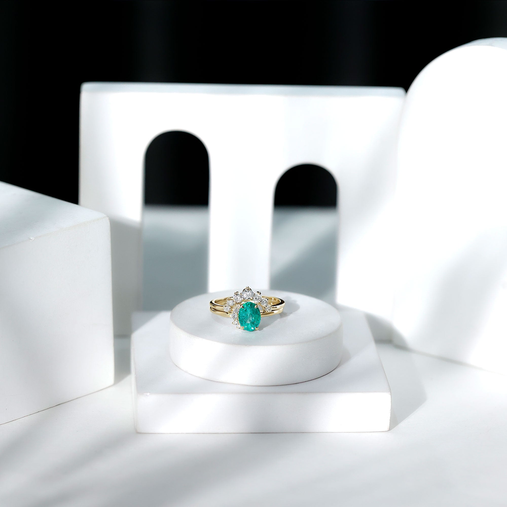 Natural Emerald Wedding Engagement Ring Set with Diamond
