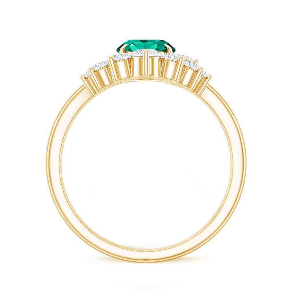 Designer Lab Grown Emerald Oval Engagement Ring with Diamond Enhancer