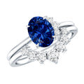 Certified 1.5 Carat Lab Grown Blue Sapphire Diamond Oval Engagement Ring with Enhancer