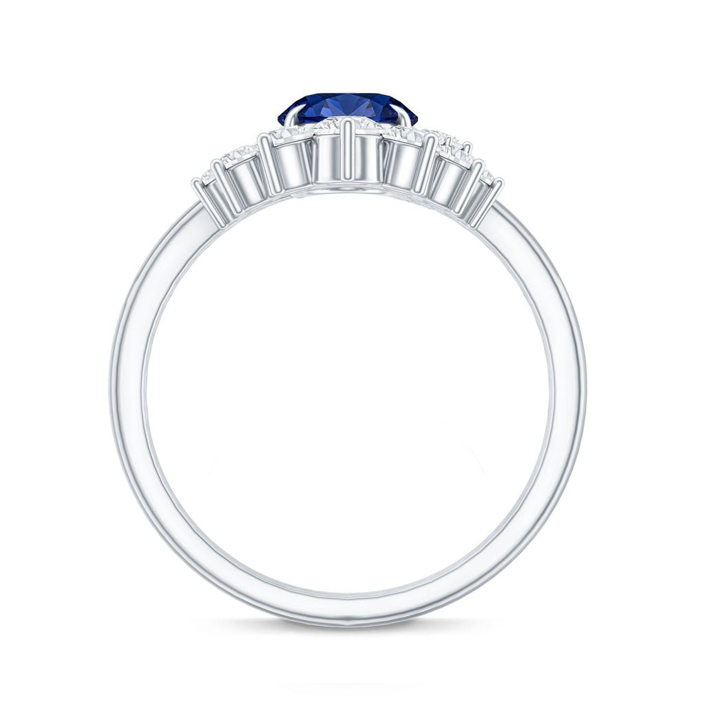 Certified 1.5 Carat Lab Grown Blue Sapphire Diamond Oval Engagement Ring with Enhancer
