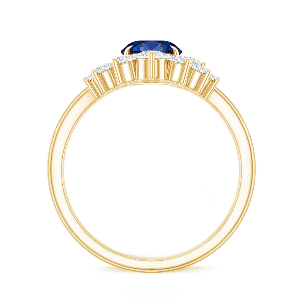 Certified 1.5 Carat Lab Grown Blue Sapphire Diamond Oval Engagement Ring with Enhancer