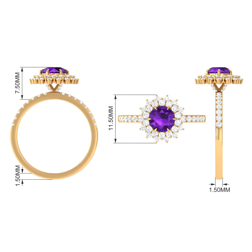Certified Natural 1.2 Carat Amethyst Engagement Ring with Moissanite Halo