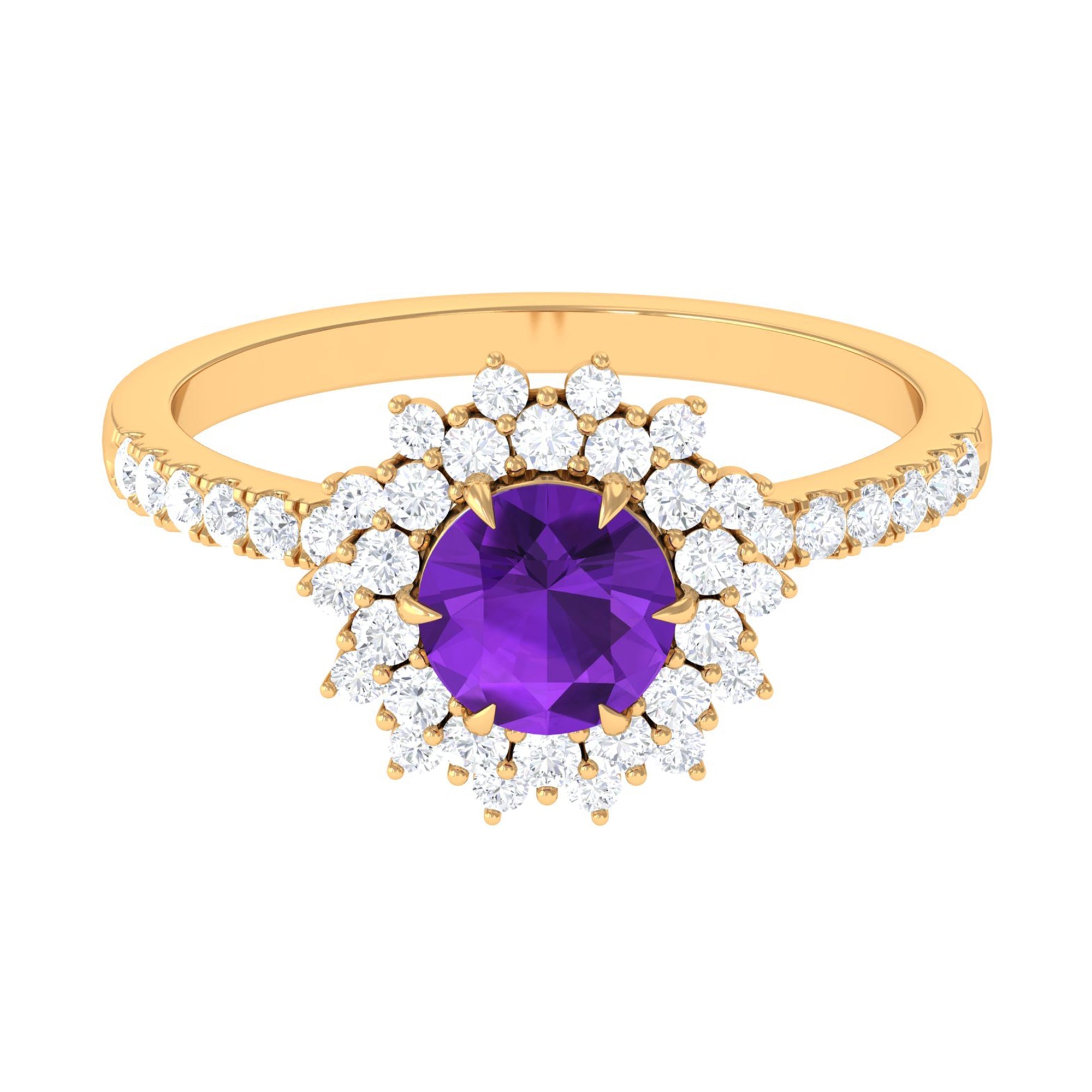 Certified Natural 1.2 Carat Amethyst Engagement Ring with Moissanite Halo