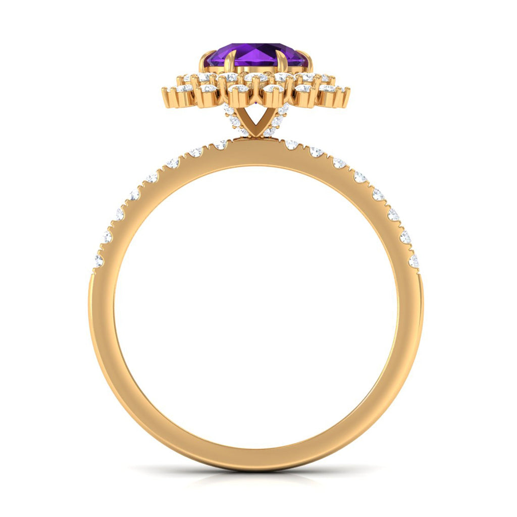 Certified Natural 1.2 Carat Amethyst Engagement Ring with Moissanite Halo
