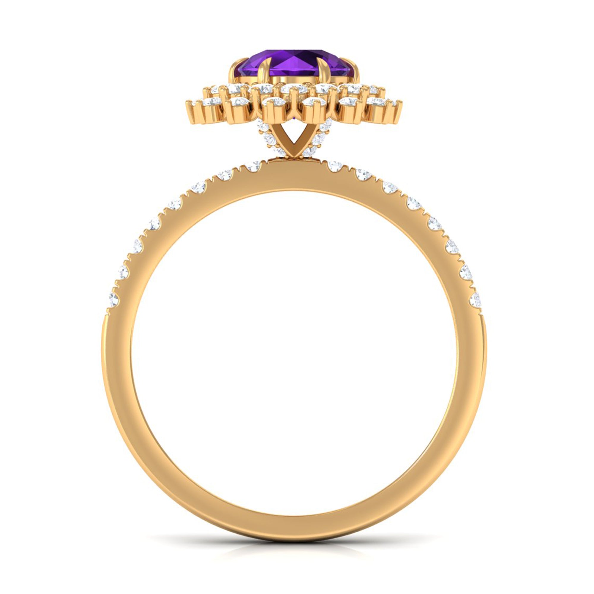 Certified Natural 1.2 Carat Amethyst Engagement Ring with Moissanite Halo