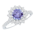 Natural Tanzanite Diamond Engagement Ring with Double Halo