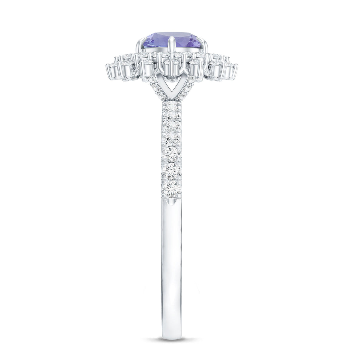 Natural Tanzanite Diamond Engagement Ring with Double Halo