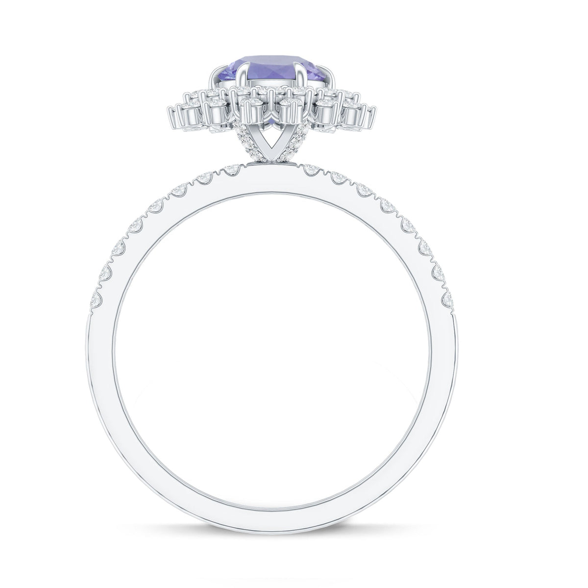 Natural Tanzanite Diamond Engagement Ring with Double Halo