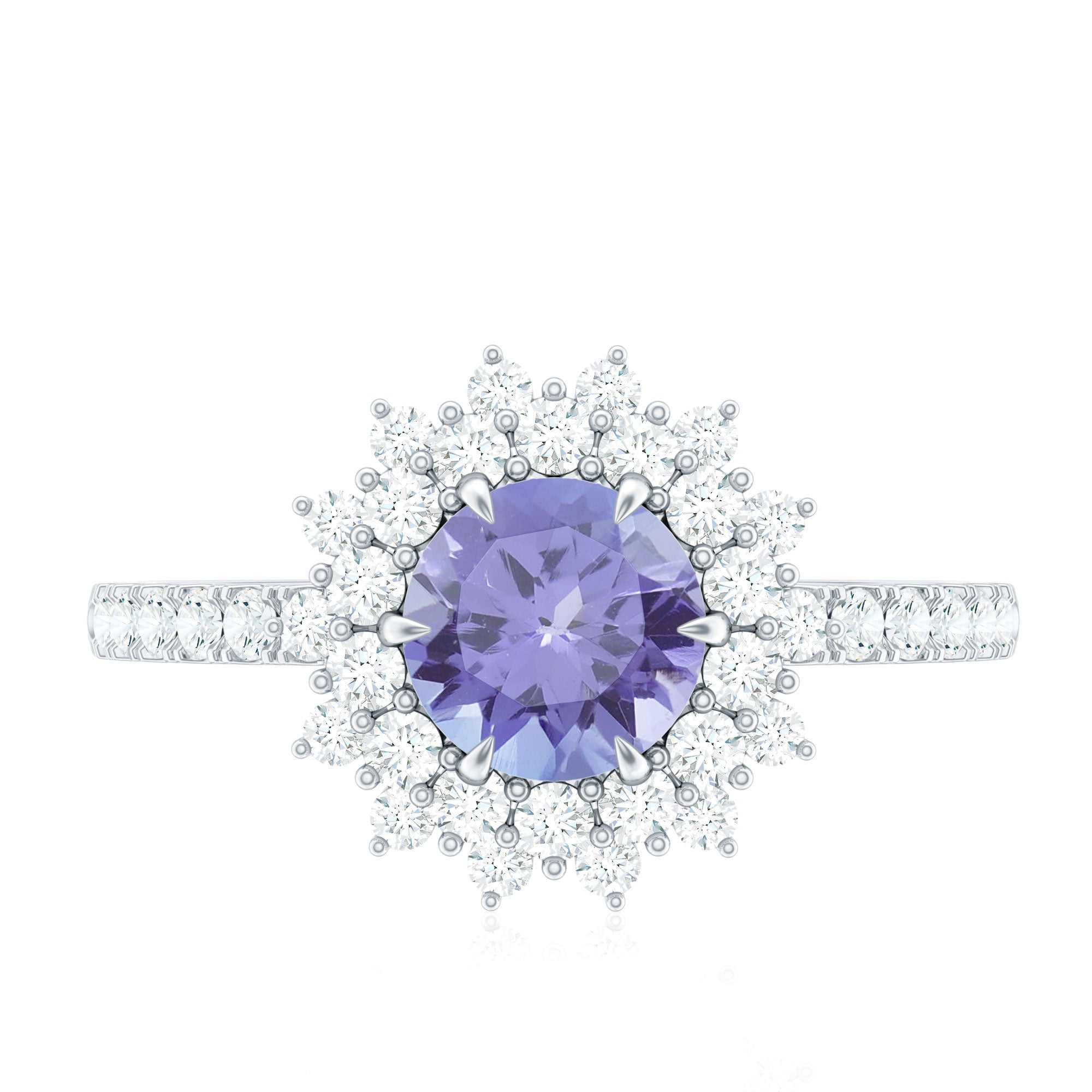 Natural Tanzanite Diamond Engagement Ring with Double Halo