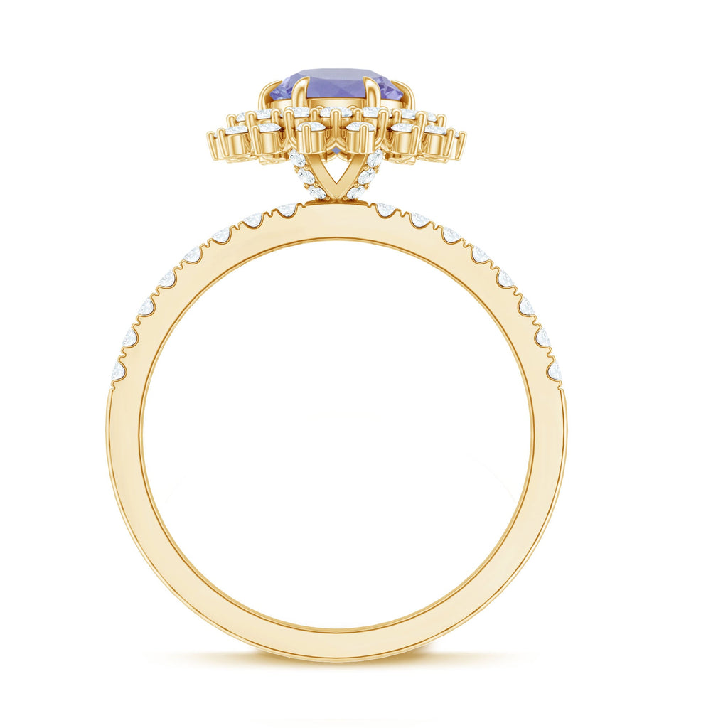 Natural Tanzanite Diamond Engagement Ring with Double Halo