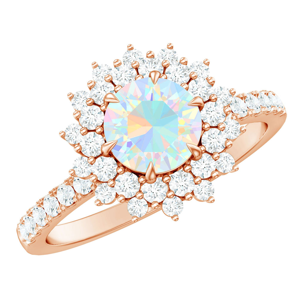 Natural Opalescent Circle Engagement Ring with Double Halo