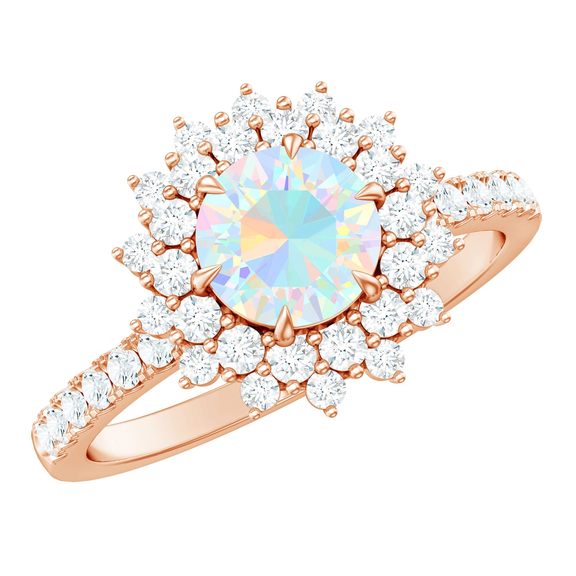 Natural Opalescent Circle Engagement Ring with Double Halo