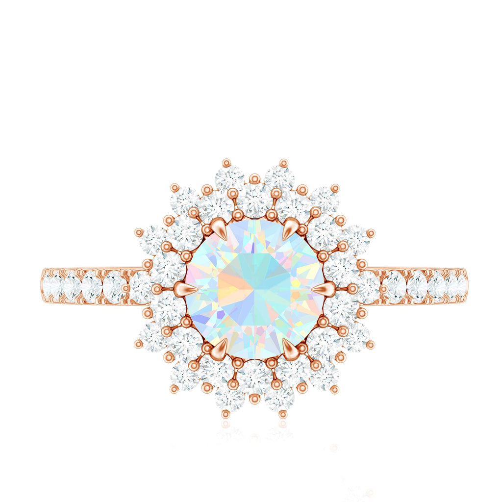 Natural Opalescent Circle Engagement Ring with Double Halo