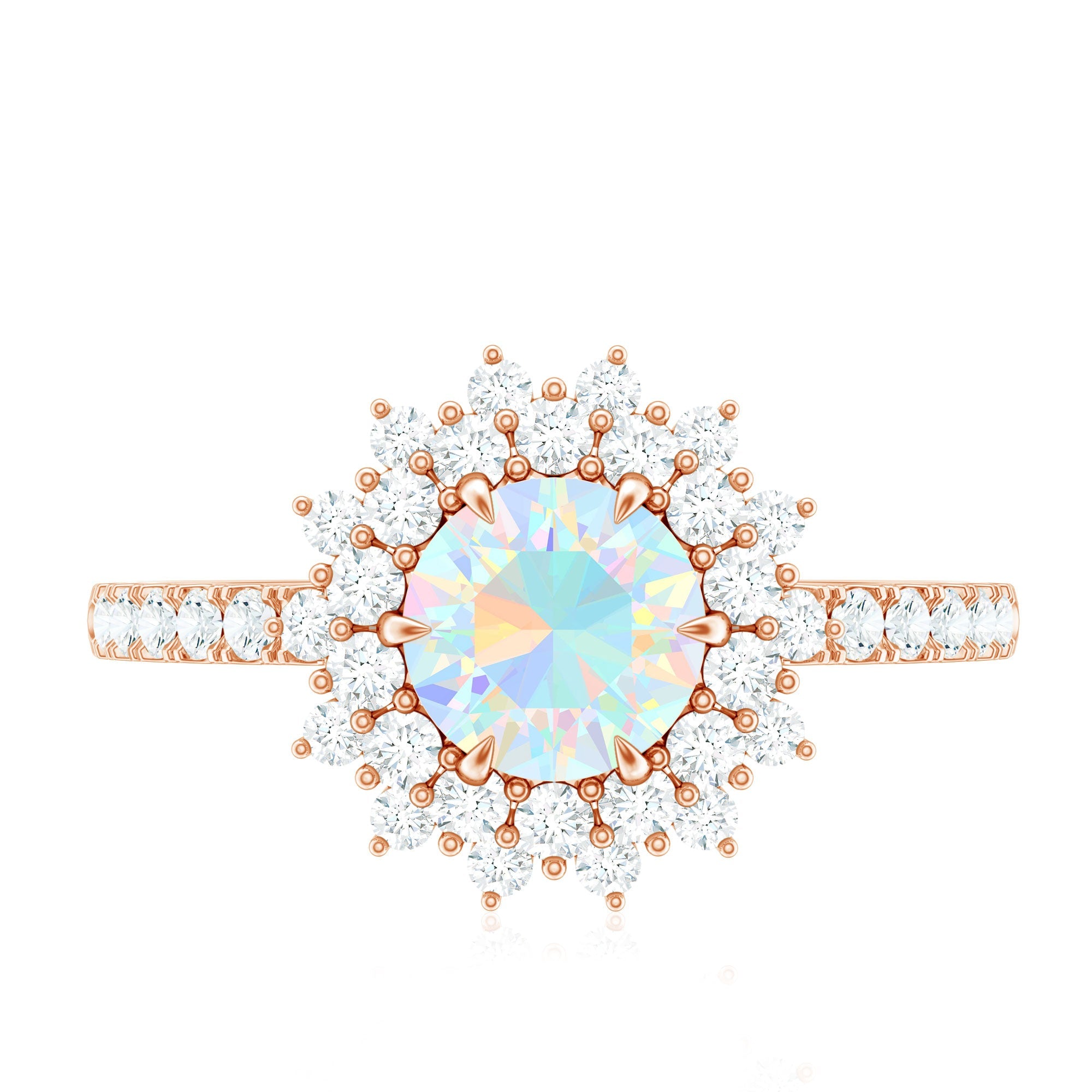 Natural Opalescent Circle Engagement Ring with Double Halo