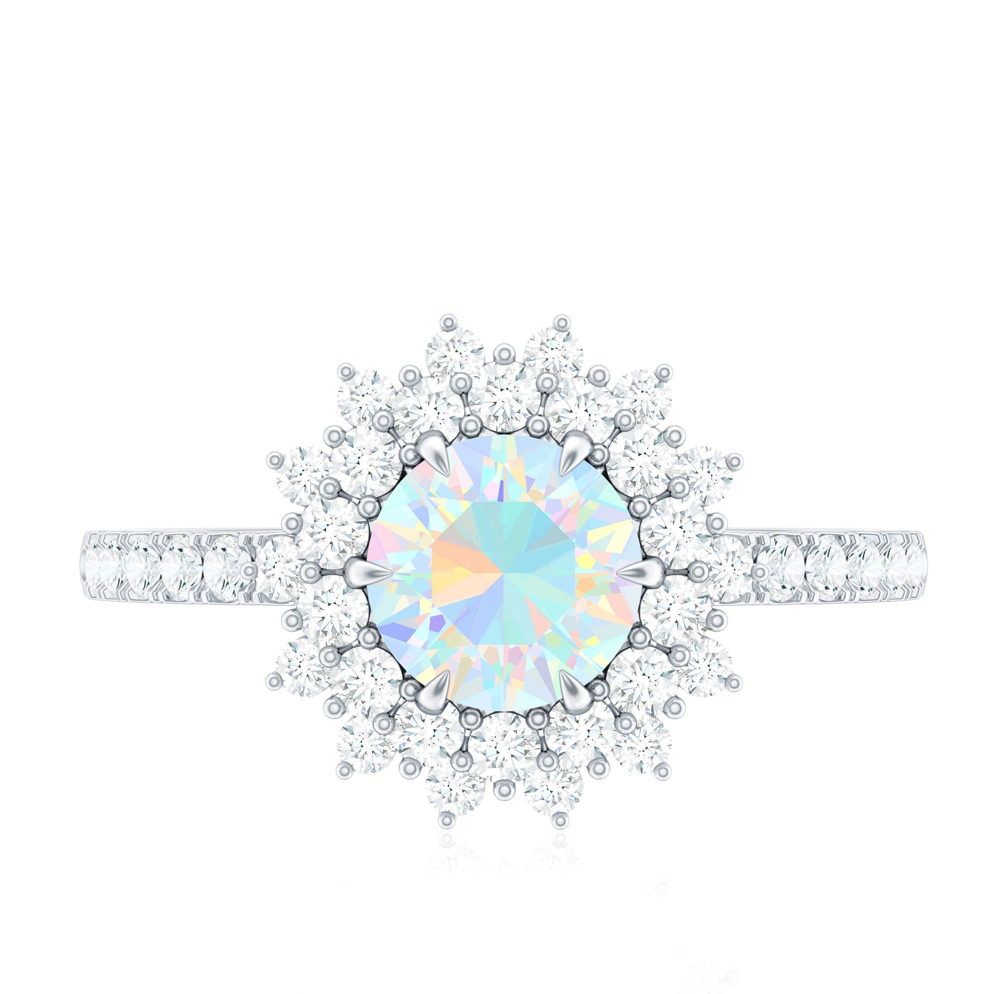 Natural Opalescent Circle Engagement Ring with Double Halo