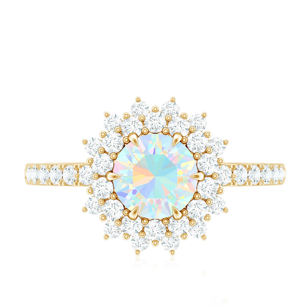 Natural Opalescent Circle Engagement Ring with Double Halo