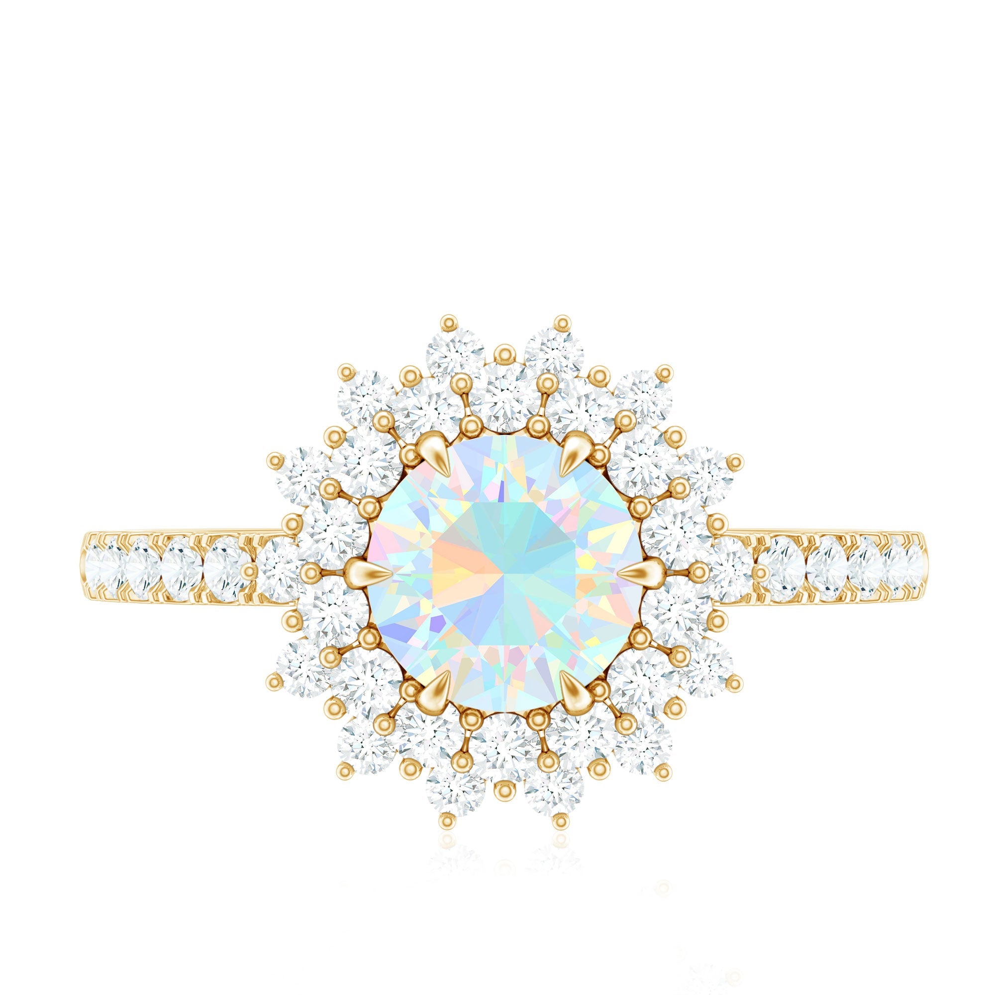 Natural Opalescent Circle Engagement Ring with Double Halo