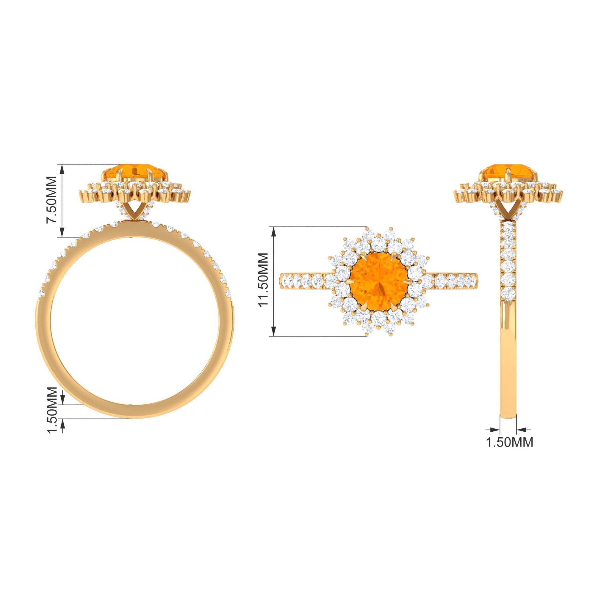 Round Fire Opal Statement Engagement Ring with Moissanite