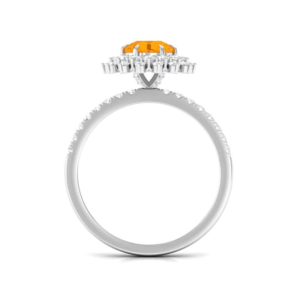 Round Fire Opal Statement Engagement Ring with Moissanite