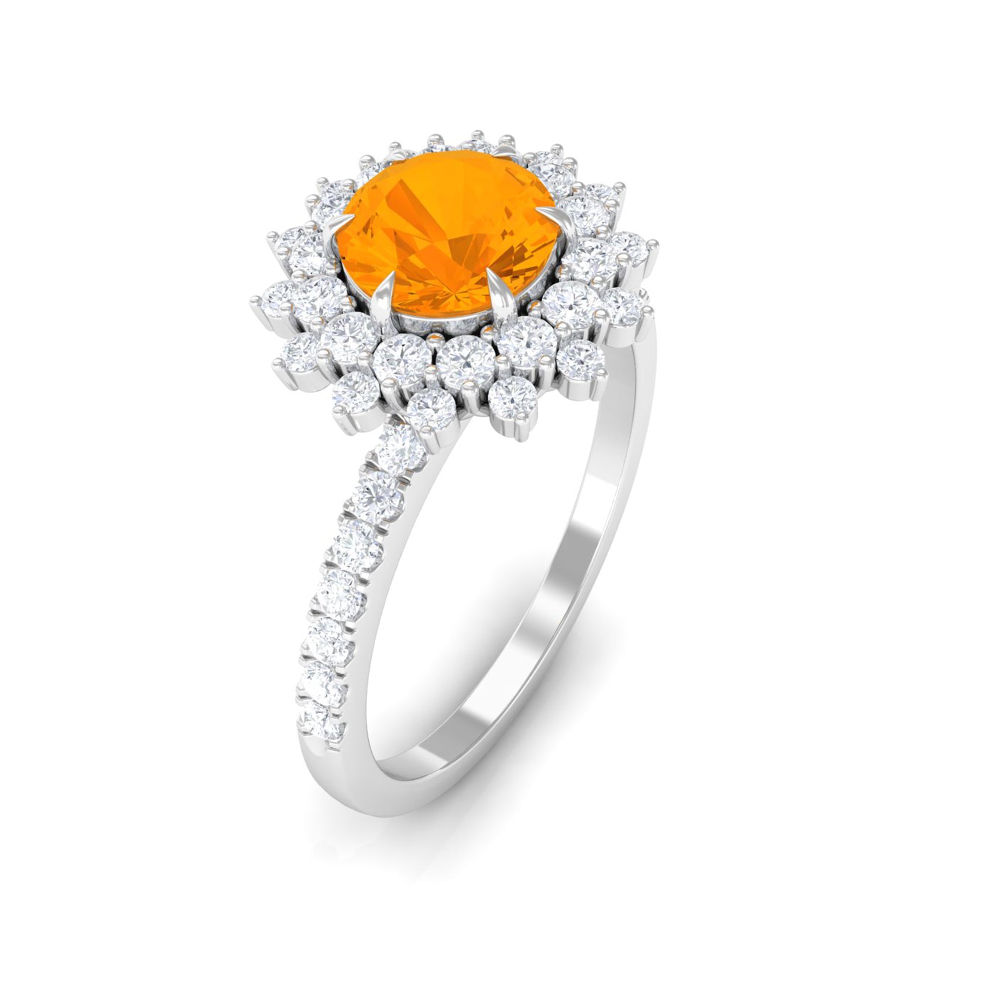 Round Fire Opal Statement Engagement Ring with Moissanite