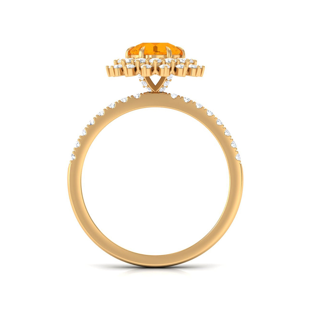 Round Fire Opal Statement Engagement Ring with Moissanite