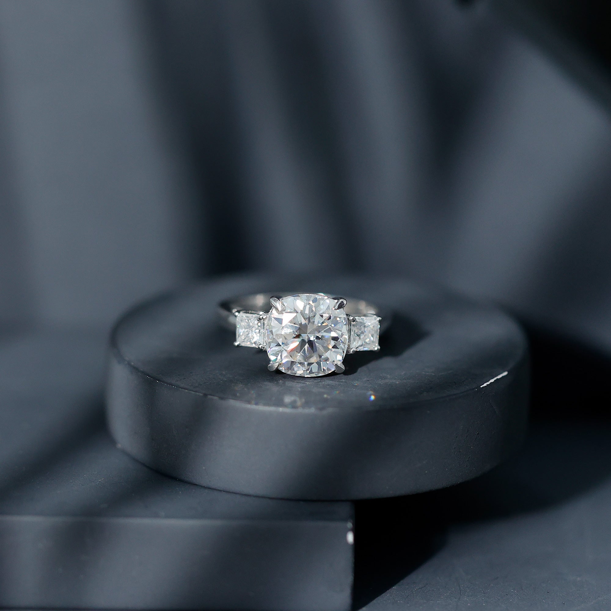 Cushion Moissanite Huge Engagement Ring