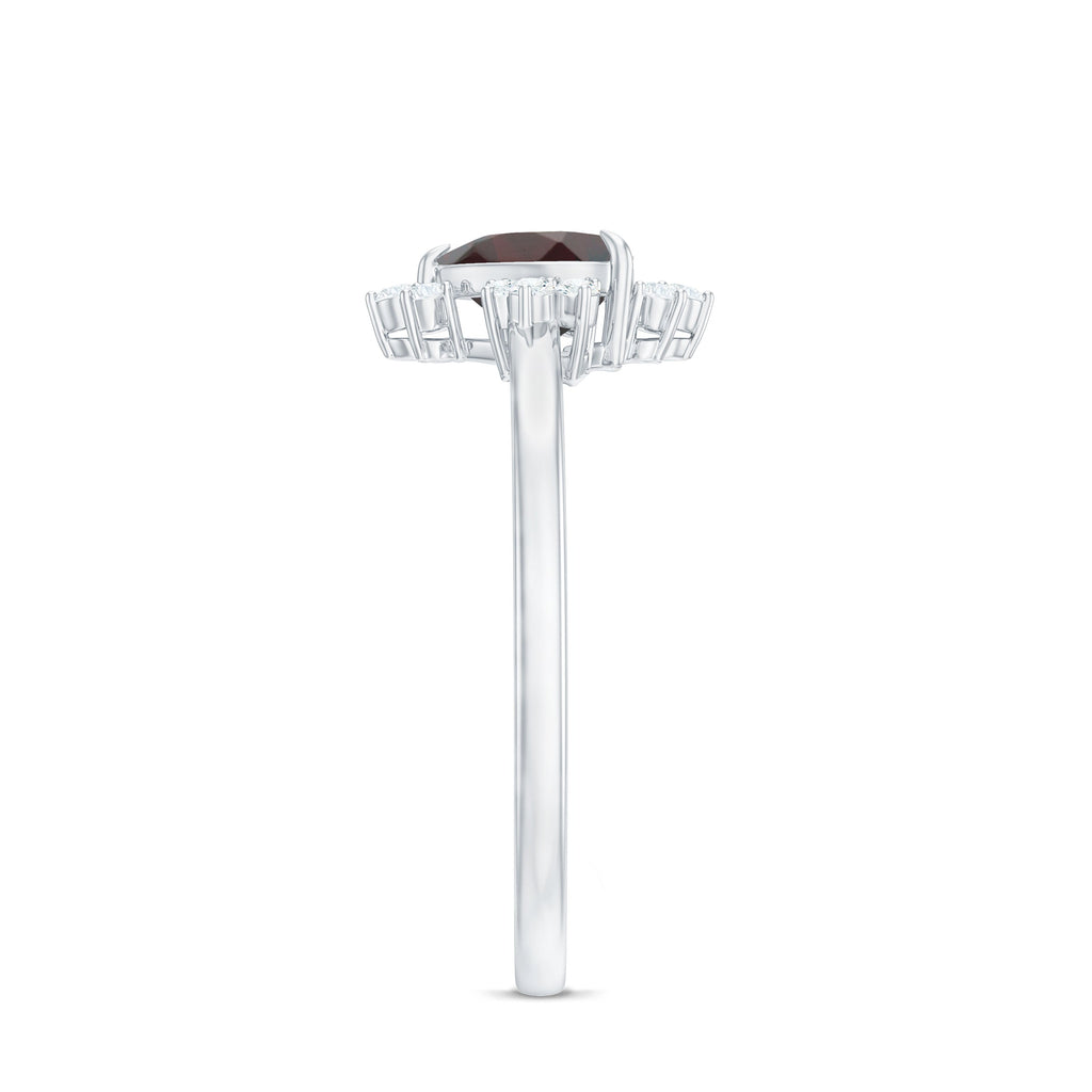 Certified Real Garnet Heart Engagement Ring with Diamond