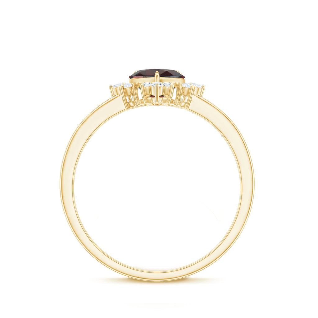 Certified Real Garnet Heart Engagement Ring with Diamond