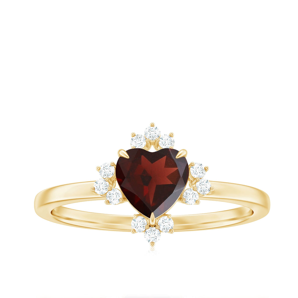 Certified Real Garnet Heart Engagement Ring with Diamond