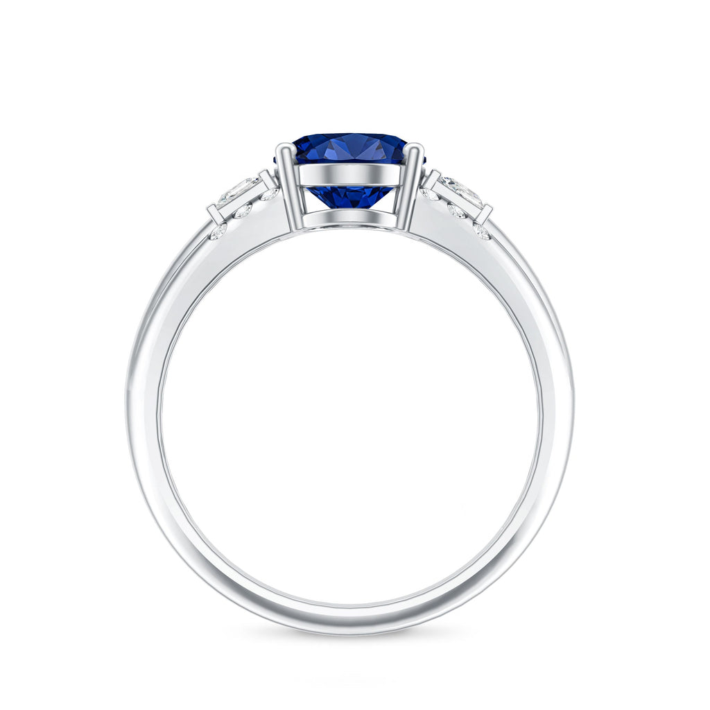 Certified Oval 4 Carat Lab Grown Blue Sapphire Statement Engagement Ring with Diamond