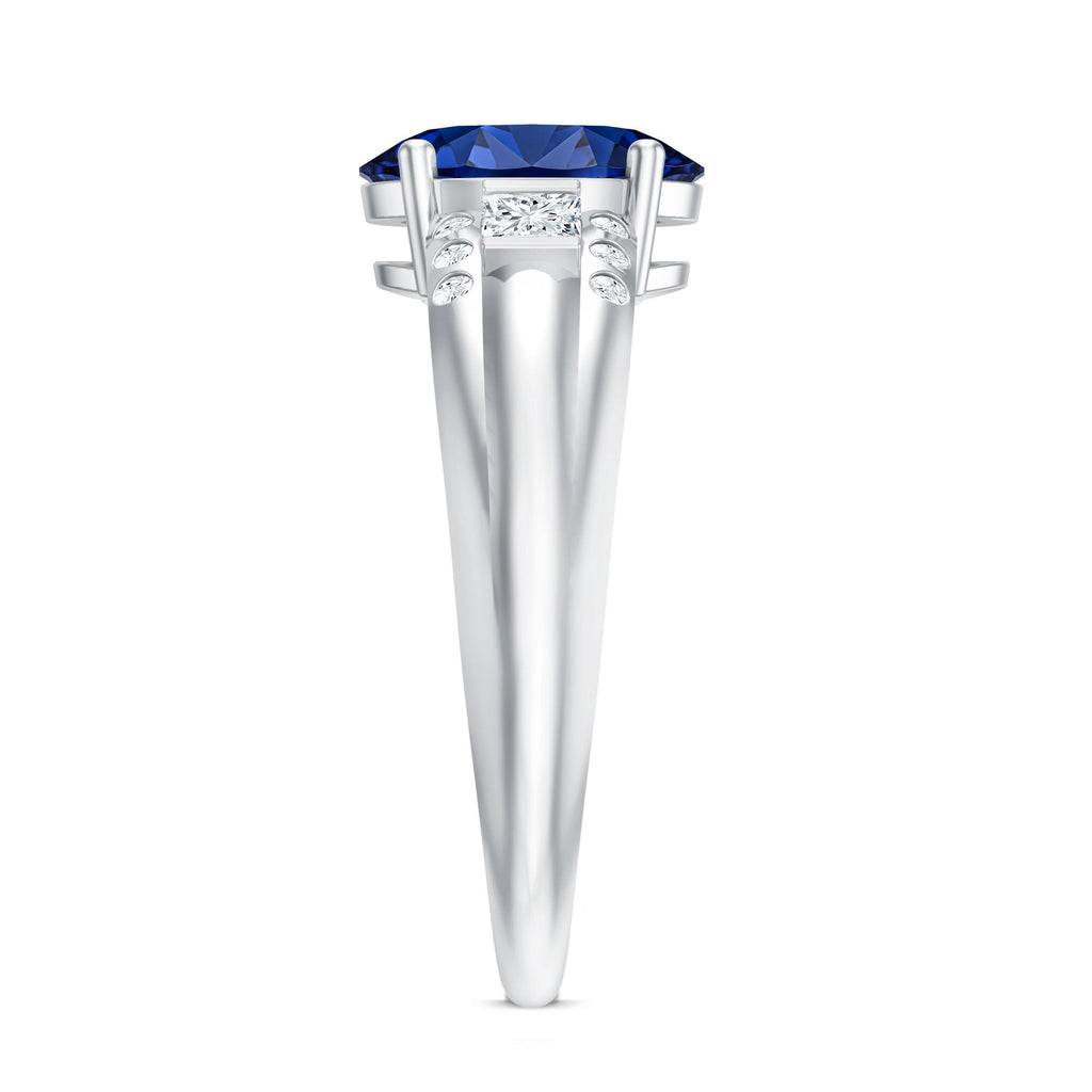 Certified Oval 4 Carat Lab Grown Blue Sapphire Statement Engagement Ring with Diamond