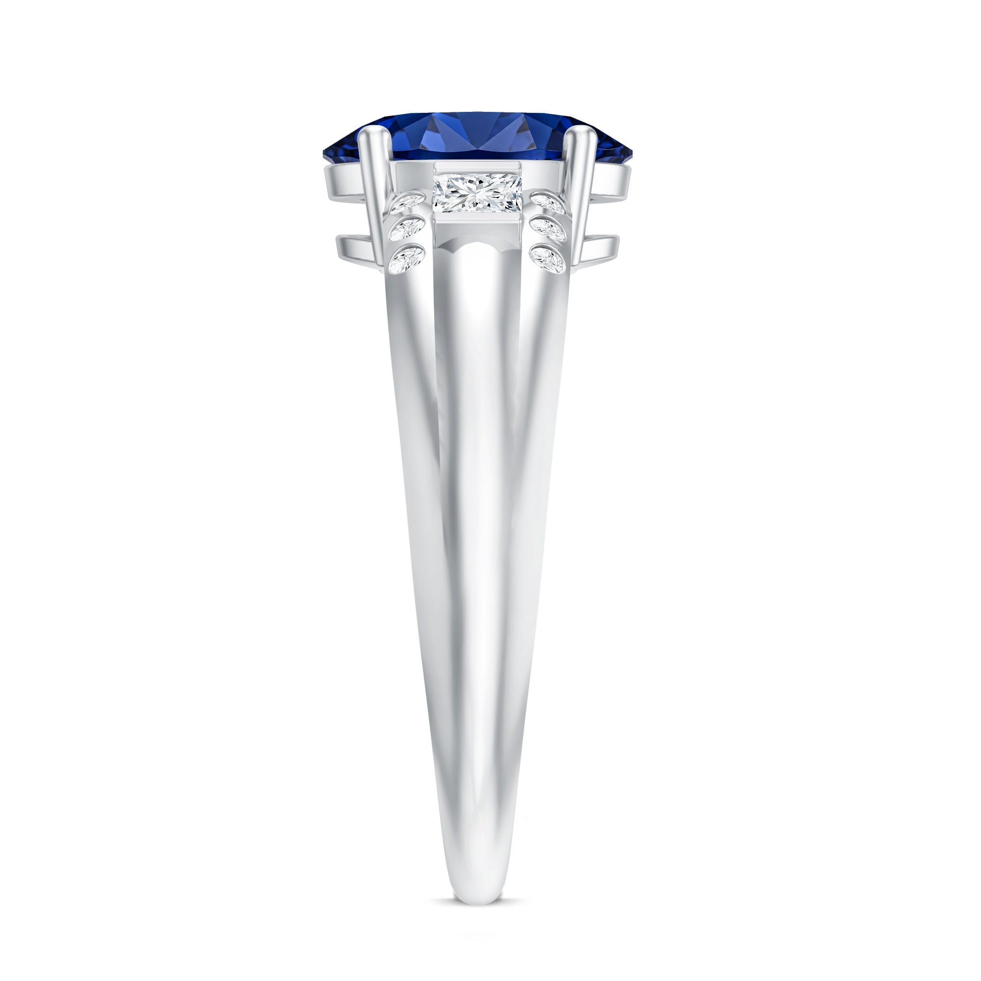 Certified Oval 4 Carat Lab Grown Blue Sapphire Statement Engagement Ring with Diamond