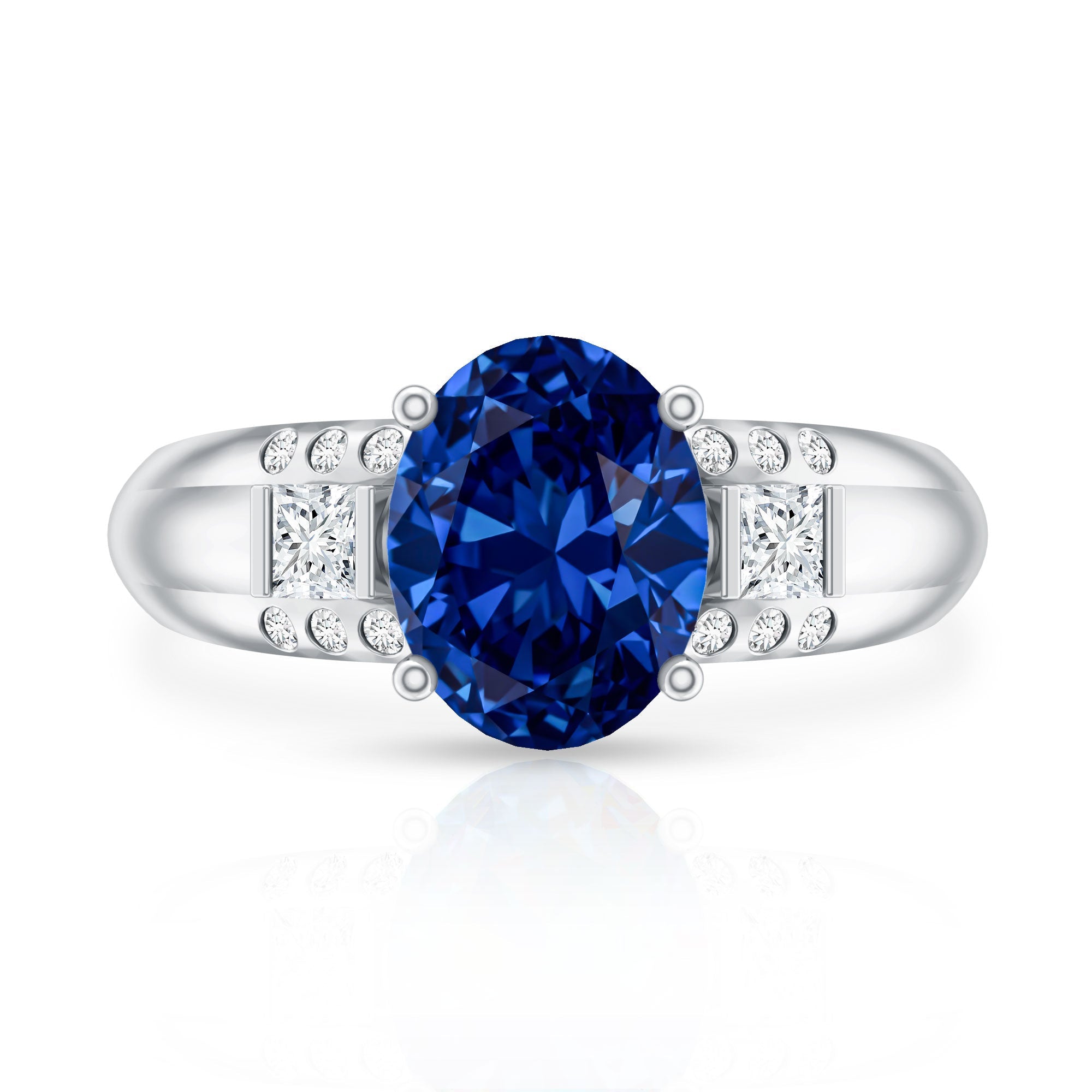 Certified Oval 4 Carat Lab Grown Blue Sapphire Statement Engagement Ring with Diamond