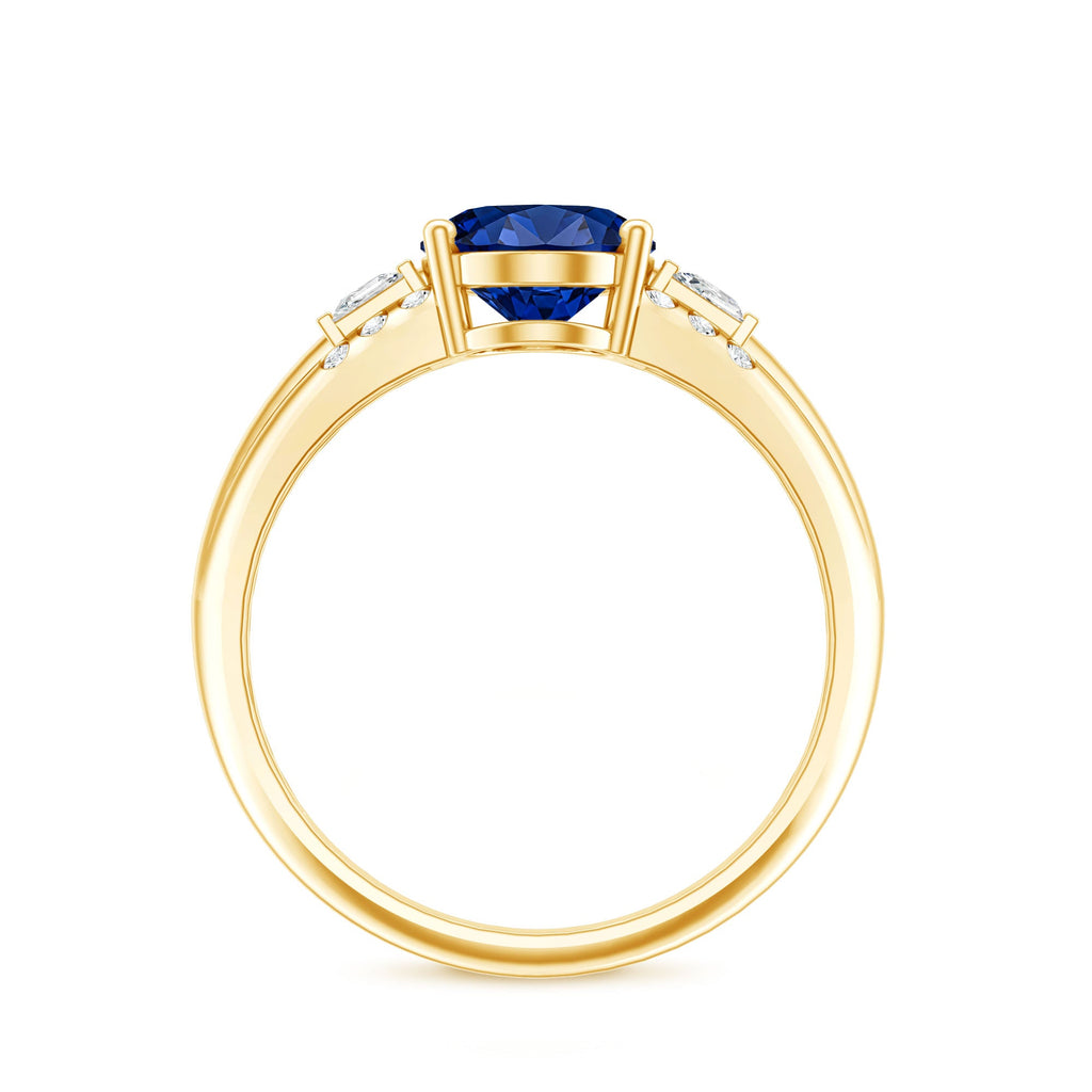 Certified Oval 4 Carat Lab Grown Blue Sapphire Statement Engagement Ring with Diamond