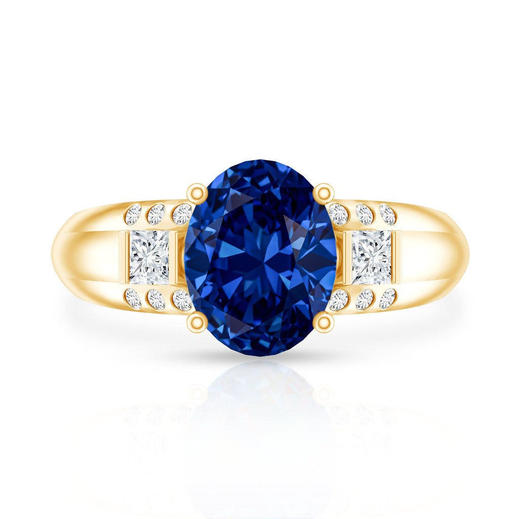 Certified Oval 4 Carat Lab Grown Blue Sapphire Statement Engagement Ring with Diamond