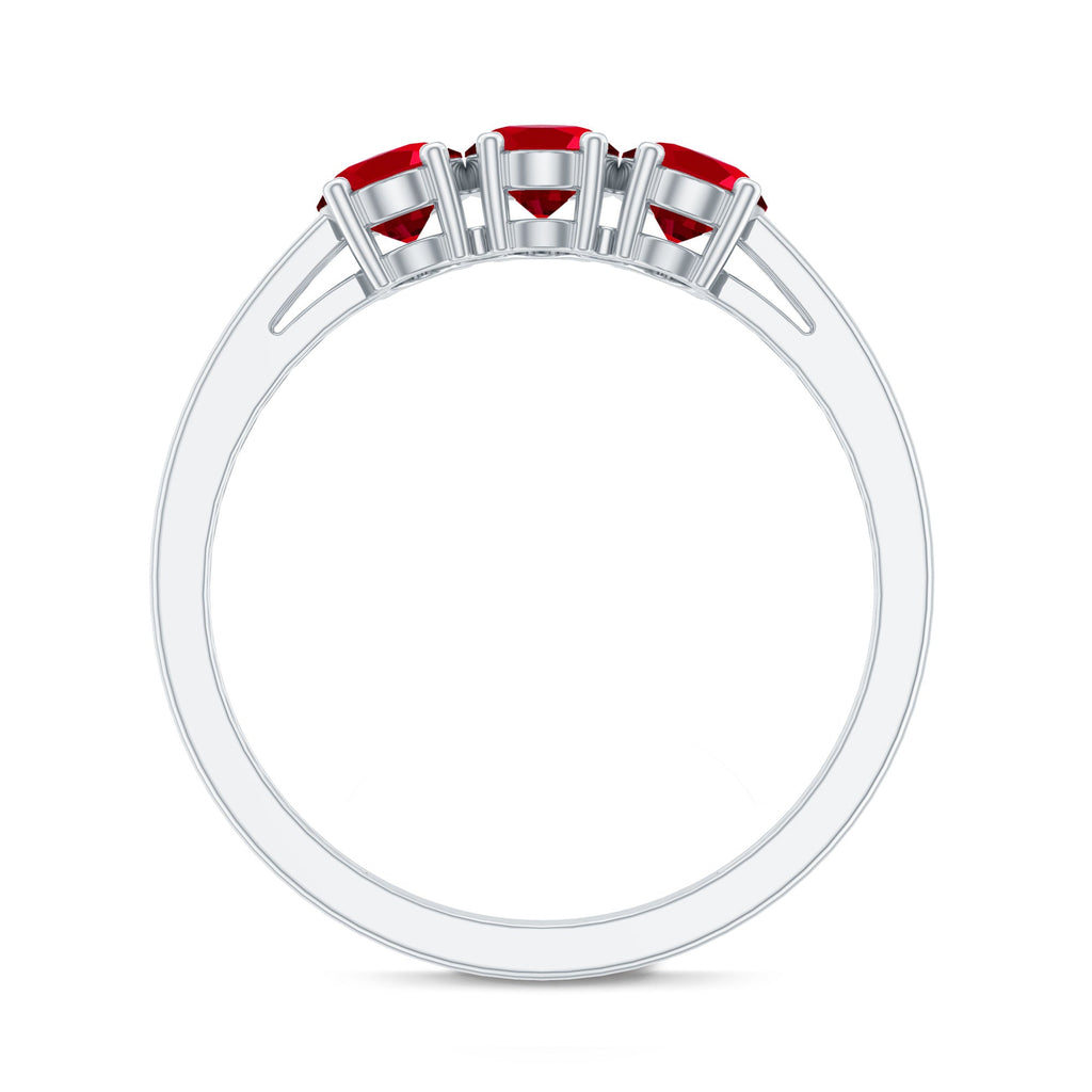 Oval Cut Lab Created Ruby Three Stone Engagement Ring