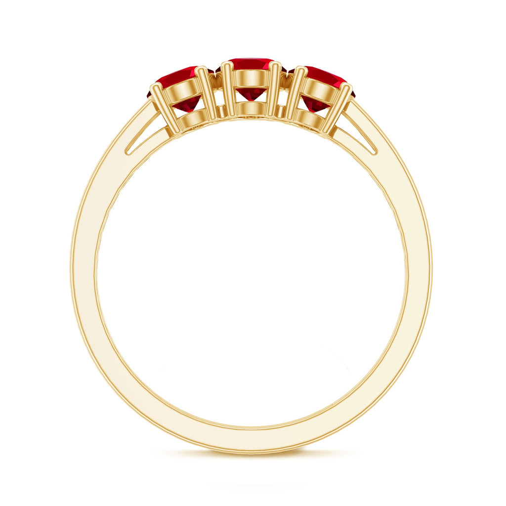 Oval Cut Lab Created Ruby Three Stone Engagement Ring