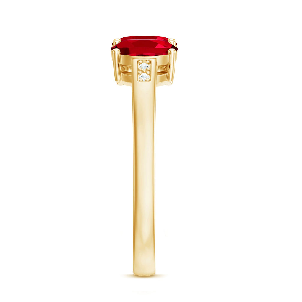 Oval Cut Lab Created Ruby Three Stone Engagement Ring