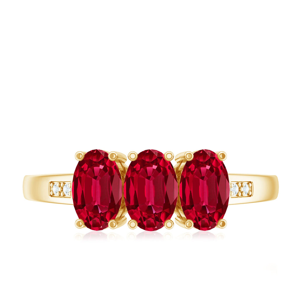 Oval Cut Lab Created Ruby Three Stone Engagement Ring