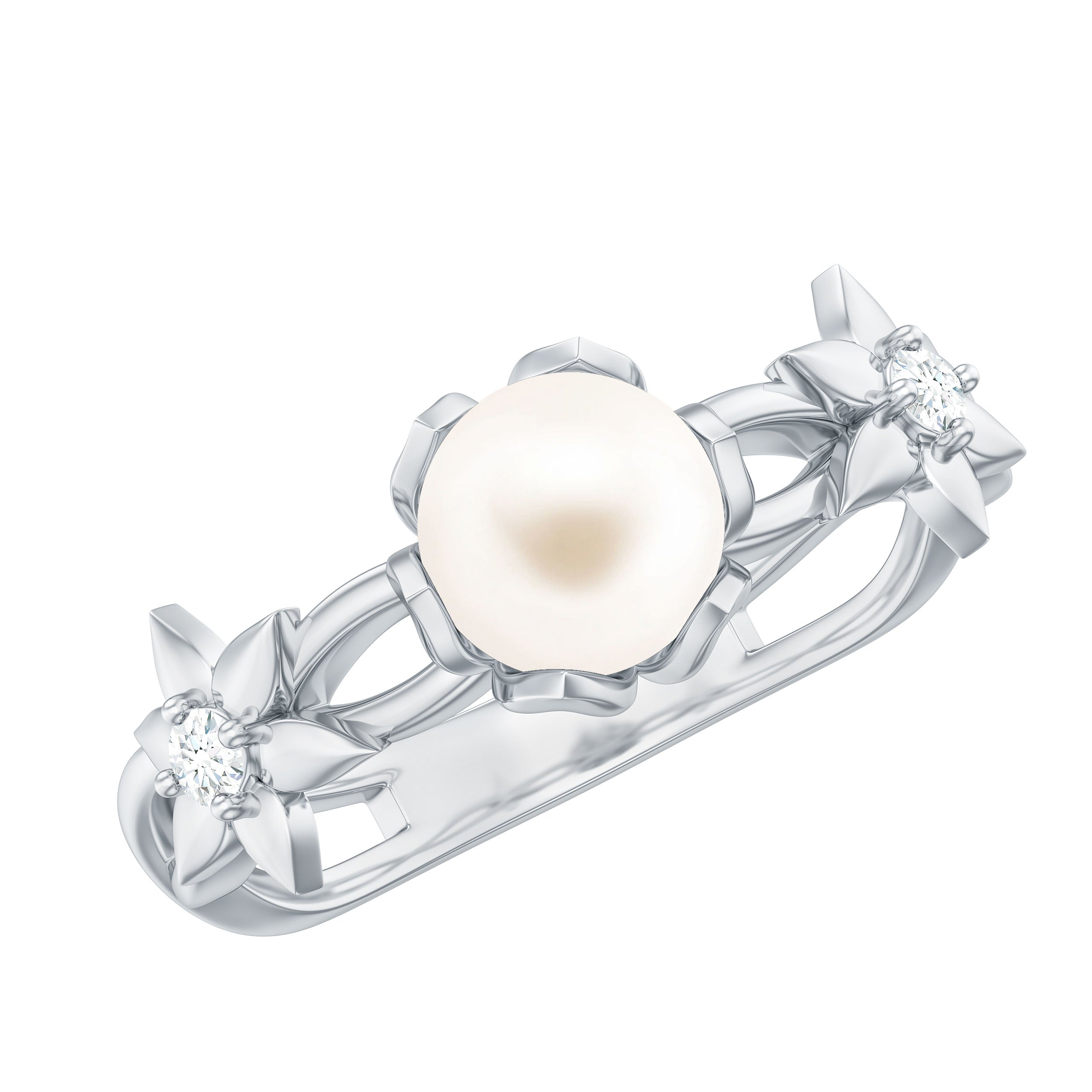 Real 7.48 Carat Freshwater Pearl Flower Engagement Ring with Diamond