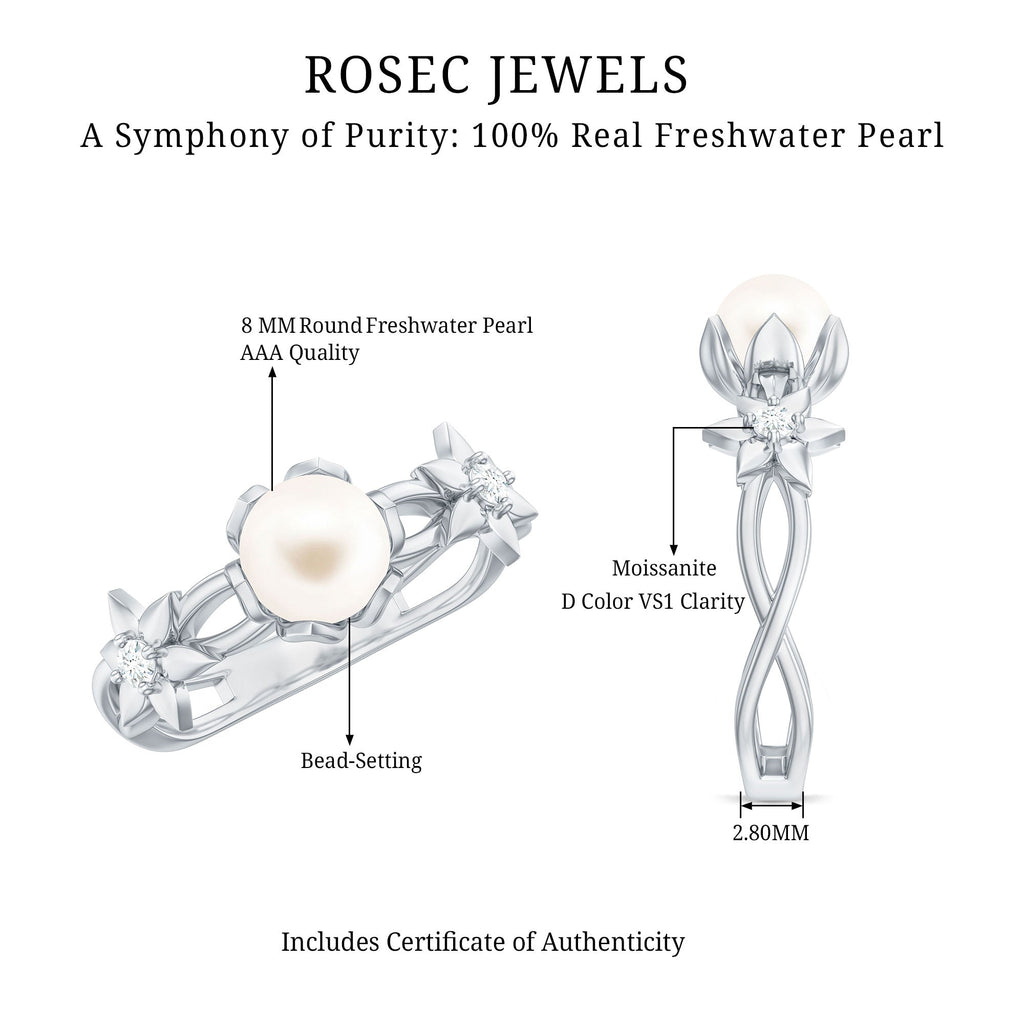 Real 7.48 Carat Freshwater Pearl Flower Engagement Ring with Diamond