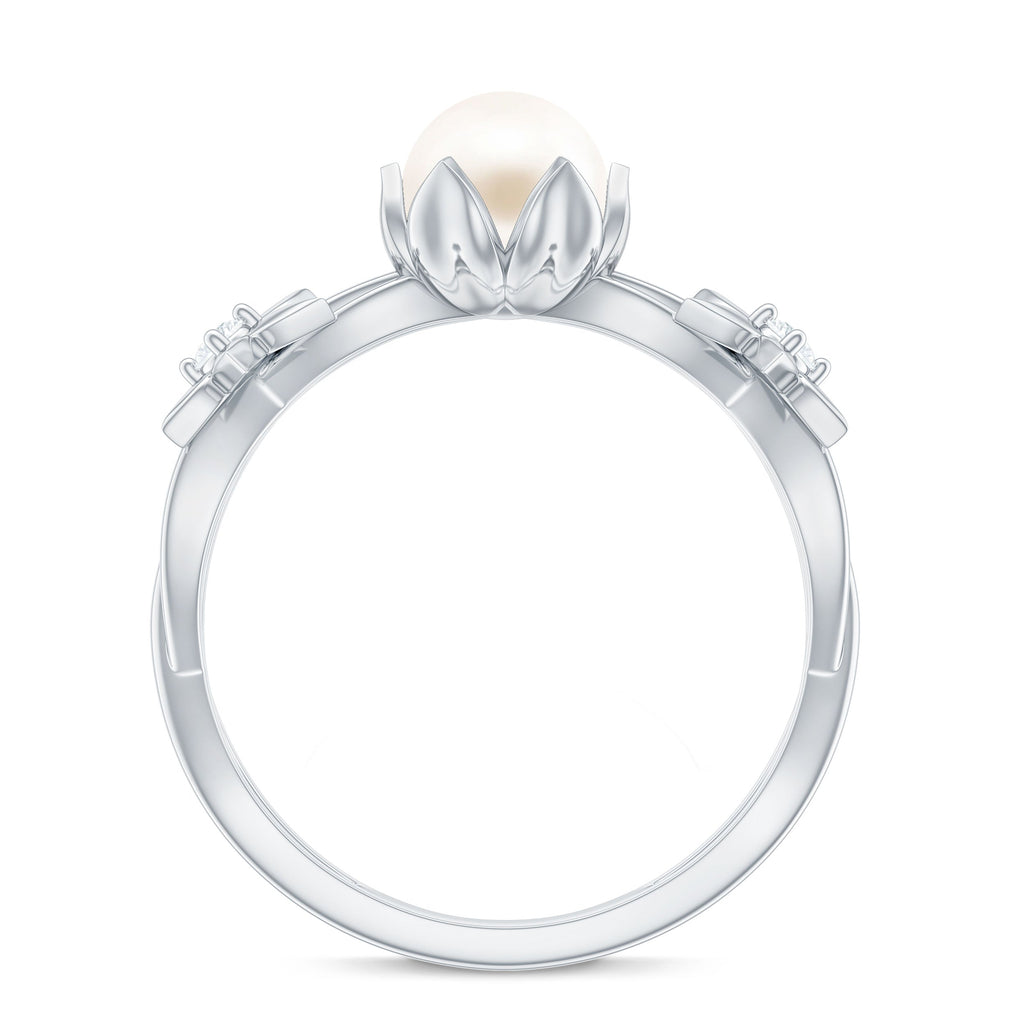 Real 7.48 Carat Freshwater Pearl Flower Engagement Ring with Diamond