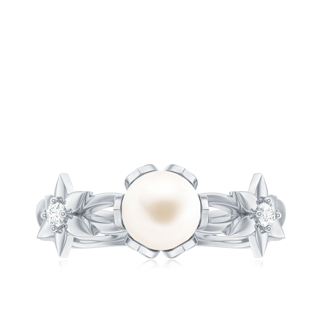 Real 7.48 Carat Freshwater Pearl Flower Engagement Ring with Diamond