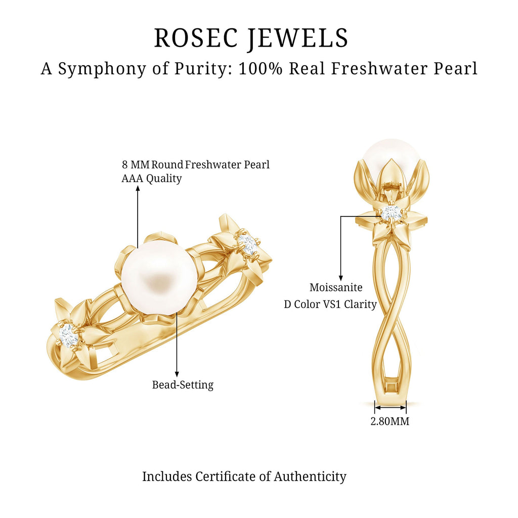 Real 7.48 Carat Freshwater Pearl Flower Engagement Ring with Diamond