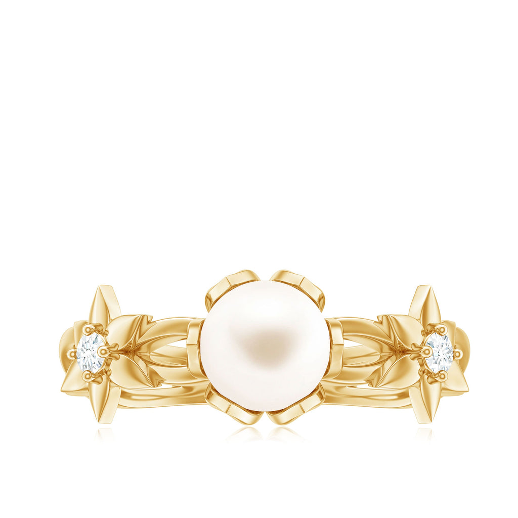 Real 7.48 Carat Freshwater Pearl Flower Engagement Ring with Diamond