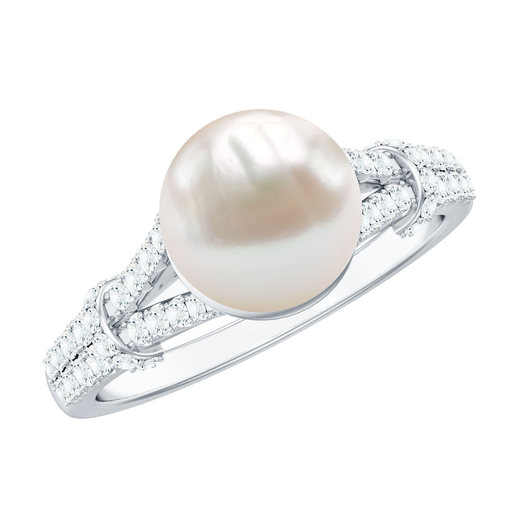 Real 7.48 Carat Freshwater Pearl Solitaire Engagement Ring with Diamond Split Shank