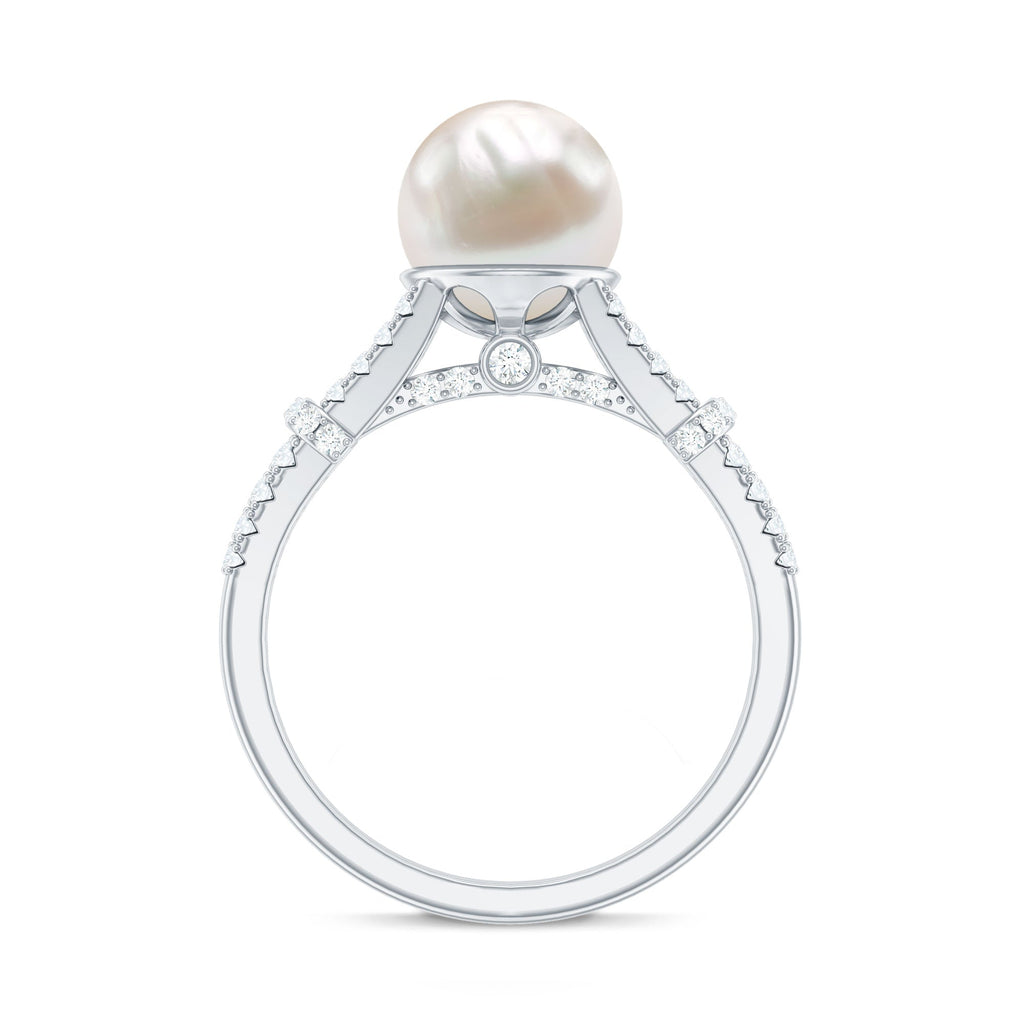 Real 7.48 Carat Freshwater Pearl Solitaire Engagement Ring with Diamond Split Shank