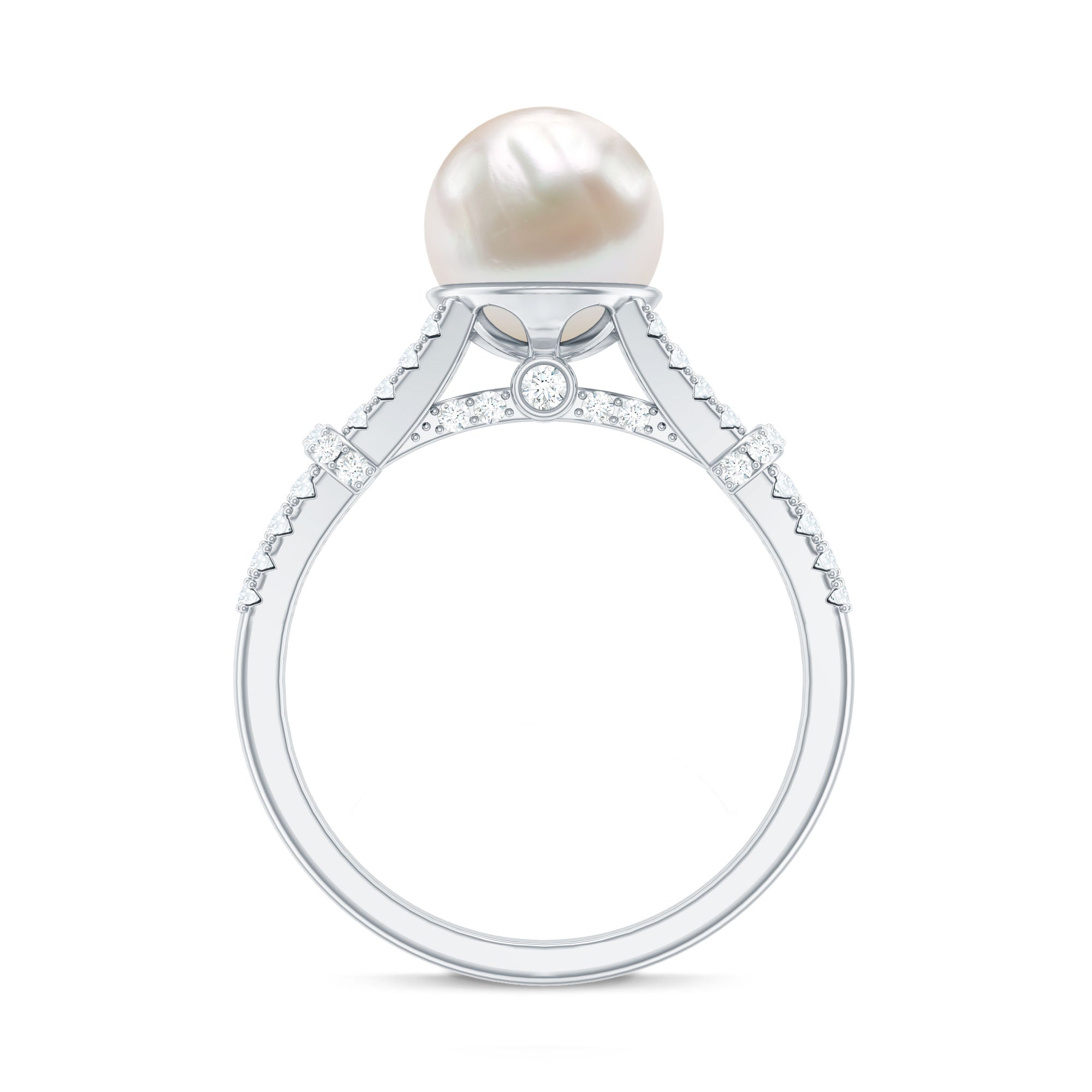 Real 7.48 Carat Freshwater Pearl Solitaire Engagement Ring with Diamond Split Shank