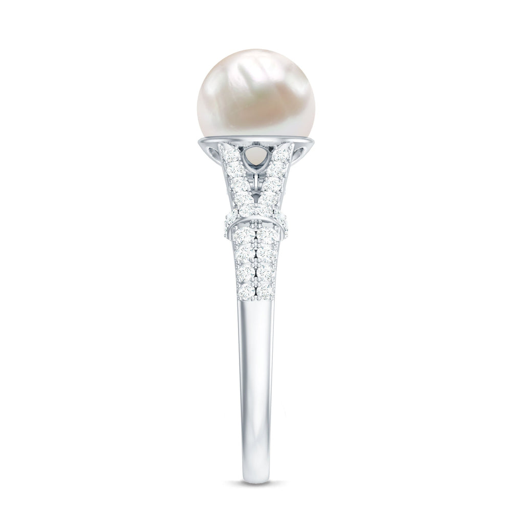 Real 7.48 Carat Freshwater Pearl Solitaire Engagement Ring with Diamond Split Shank