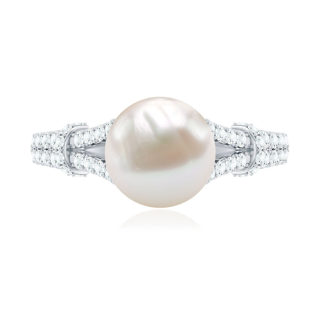 Real 7.48 Carat Freshwater Pearl Solitaire Engagement Ring with Diamond Split Shank